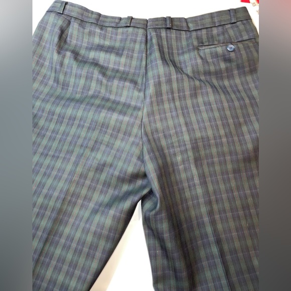 Blue Green PLAID Pleated Wool Dress pants mens 37 rolled cuffs straight KWN 90s - Picture 8 of 13